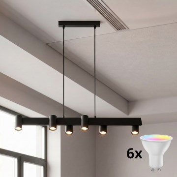 Brilagi - LED RGBW, dæmpbar pendel på wire SELE 6xGU10/6,5W/230V 2700-6500K sort + fjernbetjening