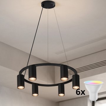 Brilagi - LED RGBW dæmpbar pendel på wire SELE 6xGU10/6,5W/230V 2700-6500K sort + fjernbetjening