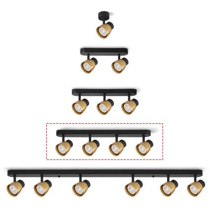 Brilagi - LED RGBW dæmpbart spotarmatur NUGGET 4xGU10/4,8W/230V 3000K sort/guld + fjernbetjening