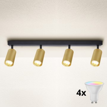 Brilagi - LED RGBW dæmpbar spotarmatur SELE GOLDEN 4xGU10/6W/230V 3000K sort/guld + fjernbetjening