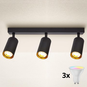 Brilagi - LED RGBW dæmpbar spotlampe SELE 3xGU10/6W/230V 3000K sort/guld + fjernbetjening