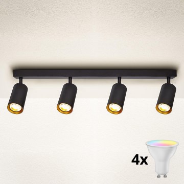 Brilagi - LED RGBW Dæmpbar spotlampe SELE 4xGU10/6W/230V 3000K sort/guld + fjernbetjening