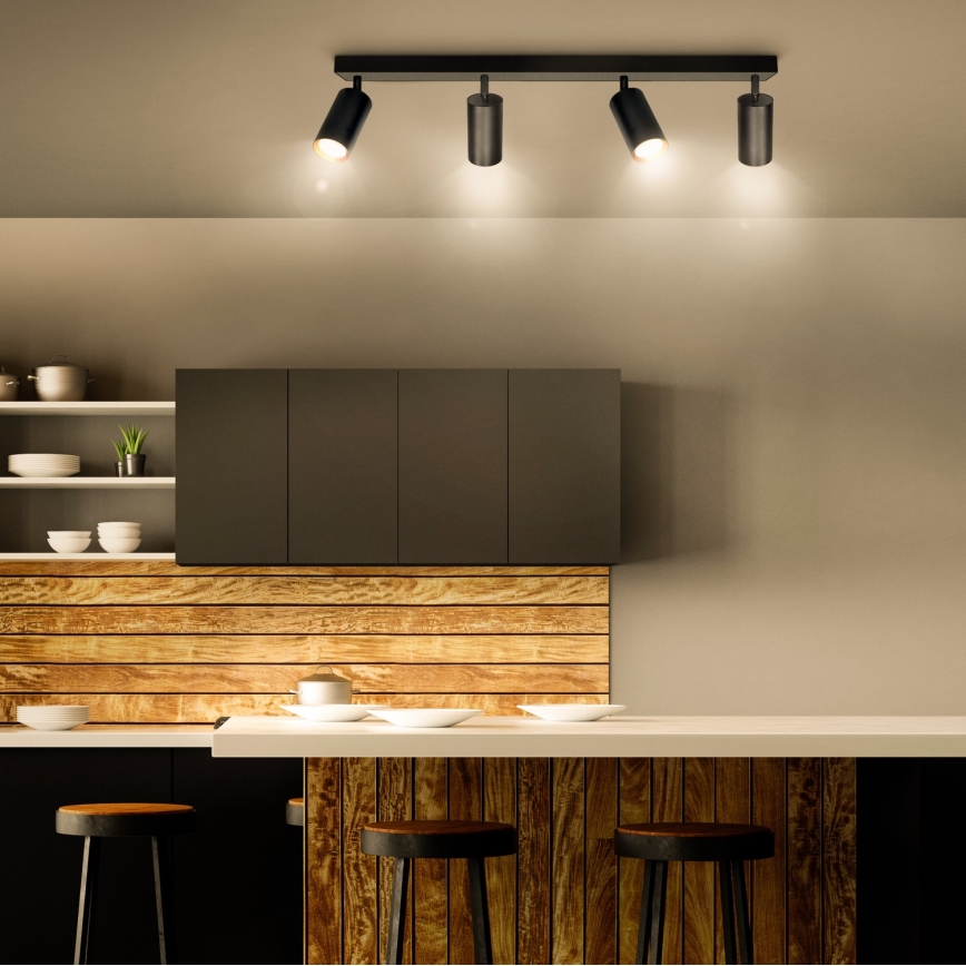 Brilagi - LED RGBW Dæmpbar spotlampe SELE 4xGU10/6W/230V 3000K sort/guld + fjernbetjening