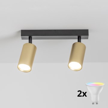 Brilagi - LED RGBW dæmpbar spotlampe SELE GOLDEN 2xGU10/6W/230V 3000K sort/guld + fjernbetjening