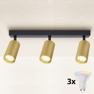 Brilagi - LED RGBW dæmpbar spotlampe SELE GOLDEN 3xGU10/4,8W/230V 3000K sort/guld + fjernbetjening
