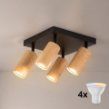 Brilagi - LED RGBW Dæmpbar spotlampe SELE SQUARE 4xGU10/6,5W/230V 2700-6500K sort/egetræsfiner