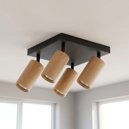 Brilagi - LED RGBW Dæmpbar spotlampe SELE SQUARE 4xGU10/6,5W/230V 2700-6500K sort/egetræsfiner