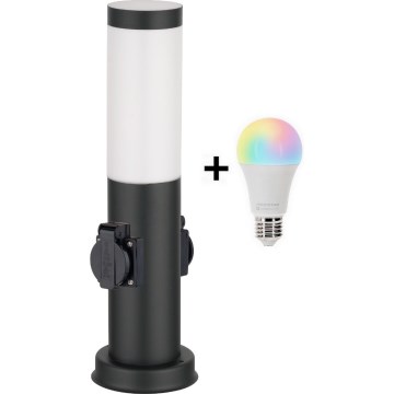 Brilagi - LED RGBW dæmpbar udendørs lampe med 2 stikkontakter 1xE27/15W/230V 2700-6500K IP44 40 cm sort