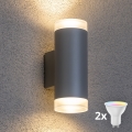 Brilagi - LED RGBW dæmpbar udendørs væglampe MATERA 2xGU10/4,8W/230V 3000K IP54 grå + fjernbetjening