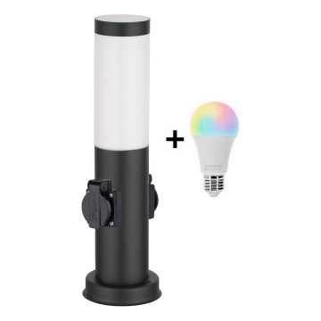 Brilagi - LED RGBW dæmpbar udendørslampe med 2 stikkontakter 1xE27/15W/230V 2700-6500K IP44 40 cm sort