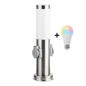 BRILAGI - LED RGBW dæmpbar udendørslampe med 2 stikkontakter NOVA 1xE27/12W/230V 2700-6500K IP44 40 cm mat krom