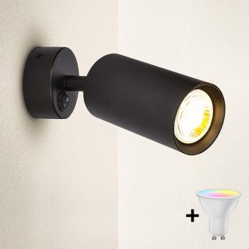 Brilagi - LED RGBW dæmpbar vægspot med afbryder SELE 1xGU10/4,8W/230V 3000K sort + fjernbetjening