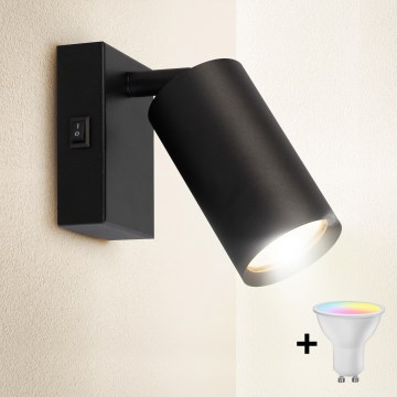 Brilagi - LED RGBW dæmpbar vægspot med afbryder SELE 1xGU10/4,8W/230V 3000K sort + fjernbetjening