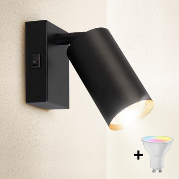 Brilagi - LED RGBW dæmpbar vægspot med afbryder SELE 1xGU10/4,8W/230V 3000K sort/guld + fjernbetjening