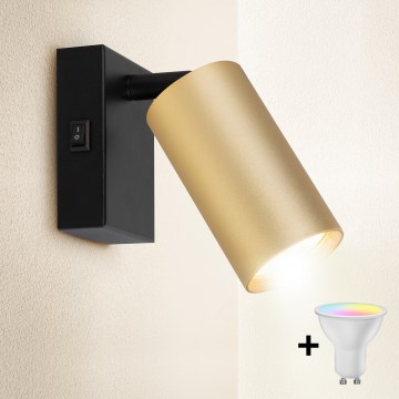 Brilagi - LED RGBW dæmpbar vægspot med afbryder SELE 1xGU10/4,8W/230V 3000K sort/guld + fjernbetjening