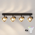 BRILAGI - LED RGBW dæmpbart spotarmatur NUGGET 4xGU10/4,8W/230V 3000K sort/guld + fjernbetjening