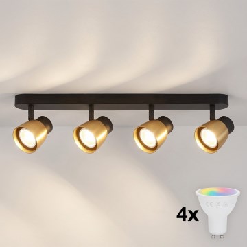 Brilagi - LED RGBW dæmpbart spotarmatur NUGGET 4xGU10/6W/230V 3000K sort/guld + fjernbetjening