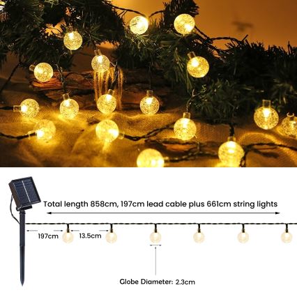 BRILAGI - LED solcelle-lyskæde BUBBLE 200 LED/8 funktioner 20 m IP65 varm hvid 800 mAh