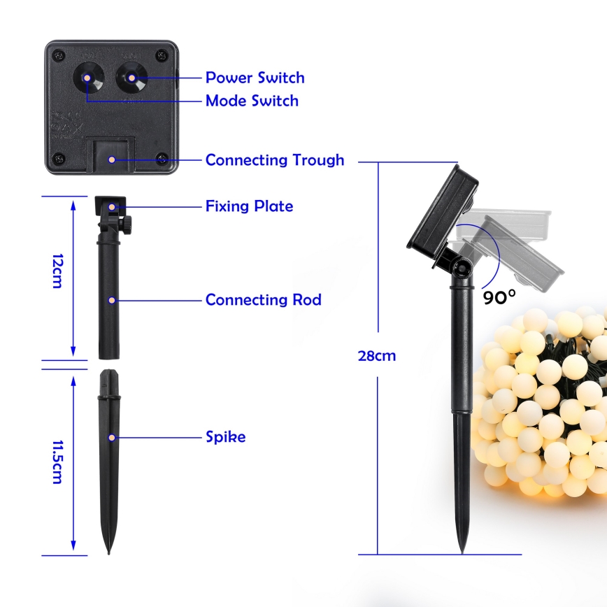 Brilagi - LED solcelledrevet dekorationskæde BUBBLE 200xLED/8 funktioner 20m IP65 varm hvid 800 mAh