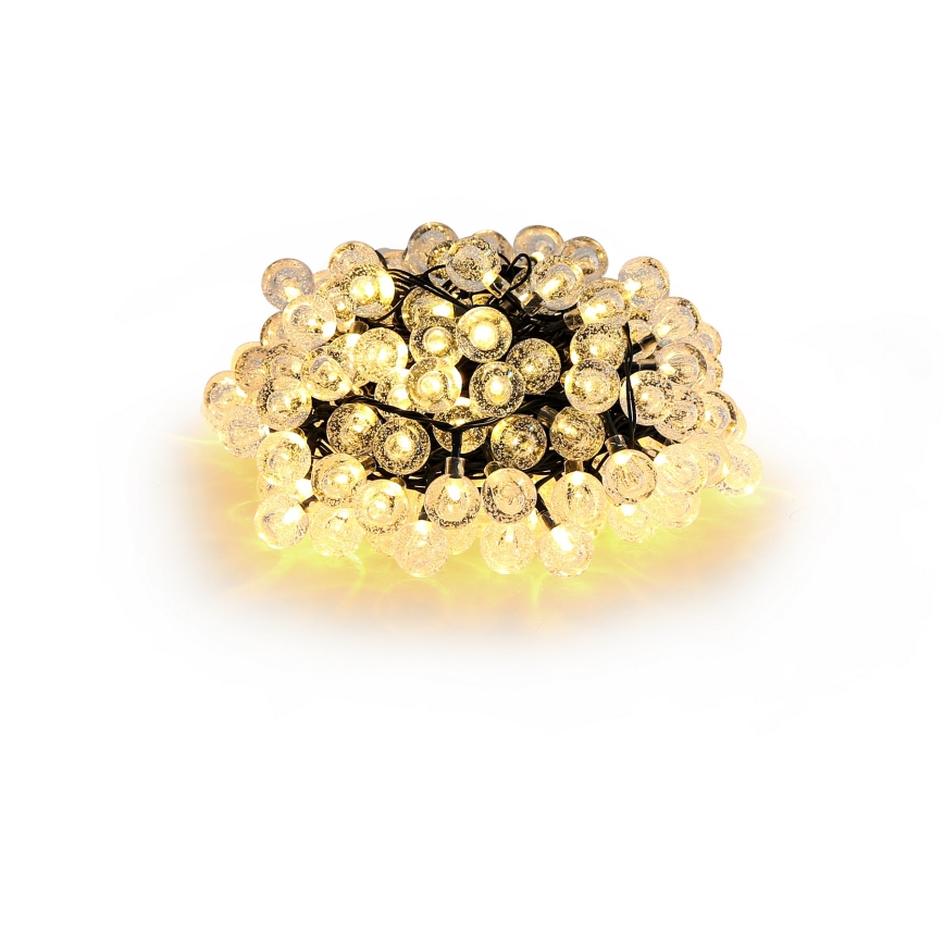 BRILAGI - LED-solcelledrevet dekorationskæde BUBBLE, 100 LED / 8 funktioner, 10 m, IP65, varm hvid, 600 mAh