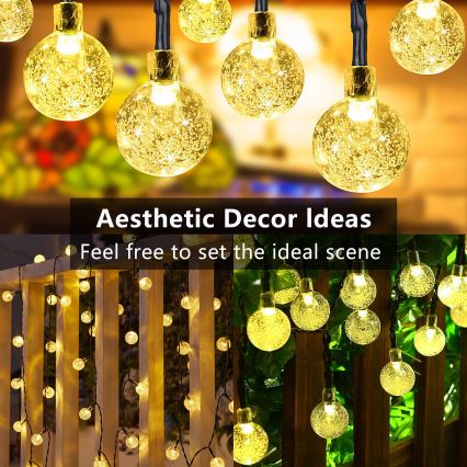 Brilagi - LED solcelledrevet lyskæde BUBBLE 200xLED/8 funktioner 20m IP65 varm hvid 800 mAh