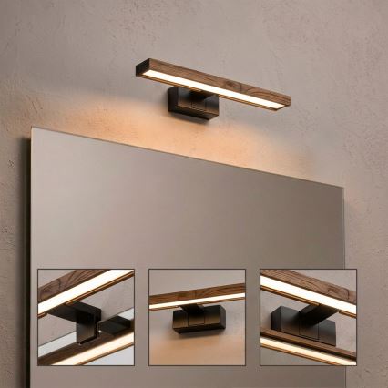 Brilagi - LED-belysning til badeværelsesspejl 3 i 1 WOODY MIRROR LED/8W/230V 40 cm IP44 sort/eg