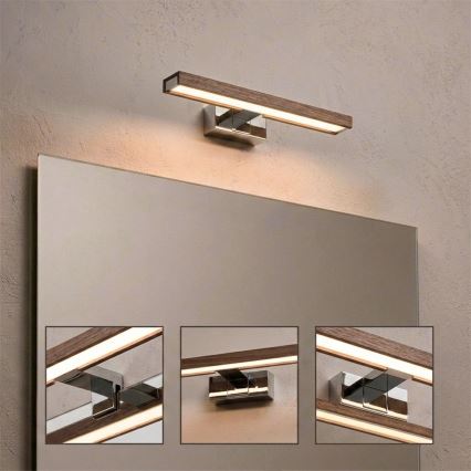 Brilagi - LED-belysning til badeværelsesspejl 3 i 1 WOODY MIRROR LED/8W/230V 40 cm IP44 blank krom/eg/valnød