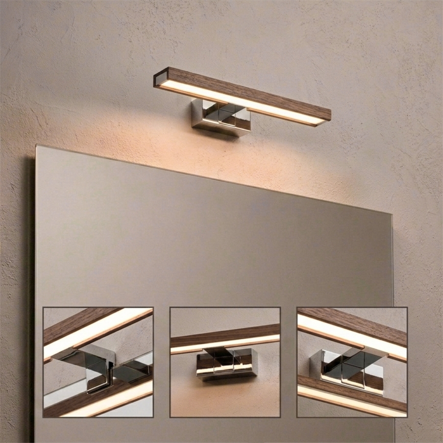 Brilagi - LED-belysning til badeværelsesspejl 3 i 1 WOODY MIRROR LED/8W/230V 40 cm IP44 blank krom/eg/valnød