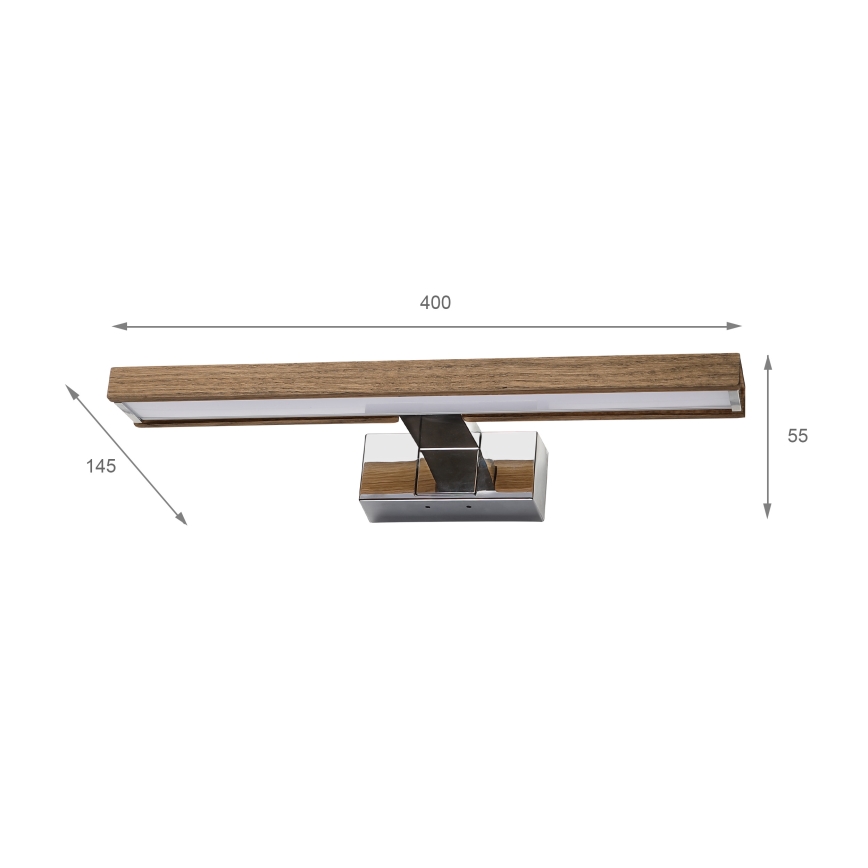 Brilagi - LED-belysning til badeværelsesspejl 3 i 1 WOODY MIRROR LED/8W/230V 40 cm IP44 blank krom/eg/valnød
