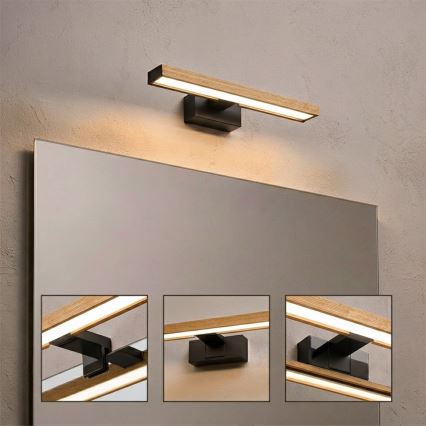 Brilagi - LED-spejlbelysning til badeværelset 3-i-1 WOODY MIRROR LED/8W/230V IP44 sort/egetræ