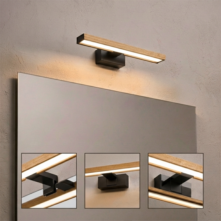 Brilagi - LED-spejlbelysning til badeværelset 3-i-1 WOODY MIRROR LED/8W/230V IP44 sort/egetræ