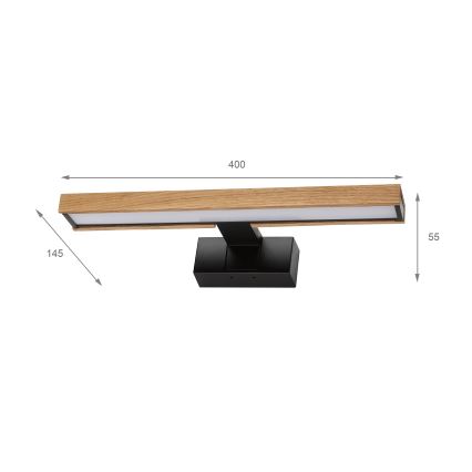 Brilagi - LED-spejlbelysning til badeværelset 3-i-1 WOODY MIRROR LED/8W/230V IP44 sort/egetræ