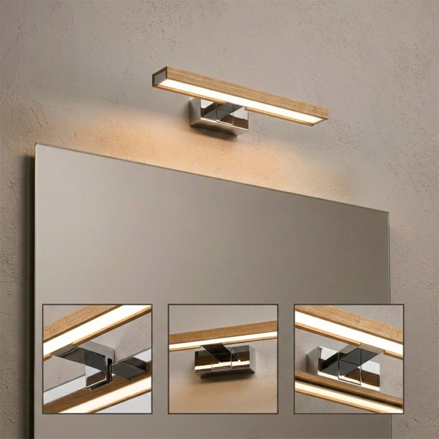 Brilagi - LED-spejlbelysning til badeværelset WOODY MIRROR 3 i 1 LED/8W/230V 40 cm IP44 blank krom/eg