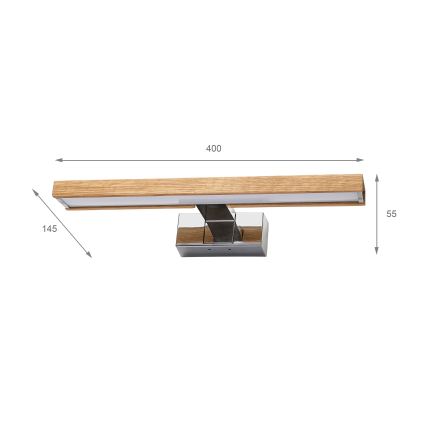Brilagi - LED-spejlbelysning til badeværelset WOODY MIRROR 3 i 1 LED/8W/230V 40 cm IP44 blank krom/eg