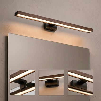 Brilagi - LED-spejlbelysning til badeværelset WOODY MIRROR 3-i-1 LED/15W/230V 80 cm IP44 sort/eg-valnød
