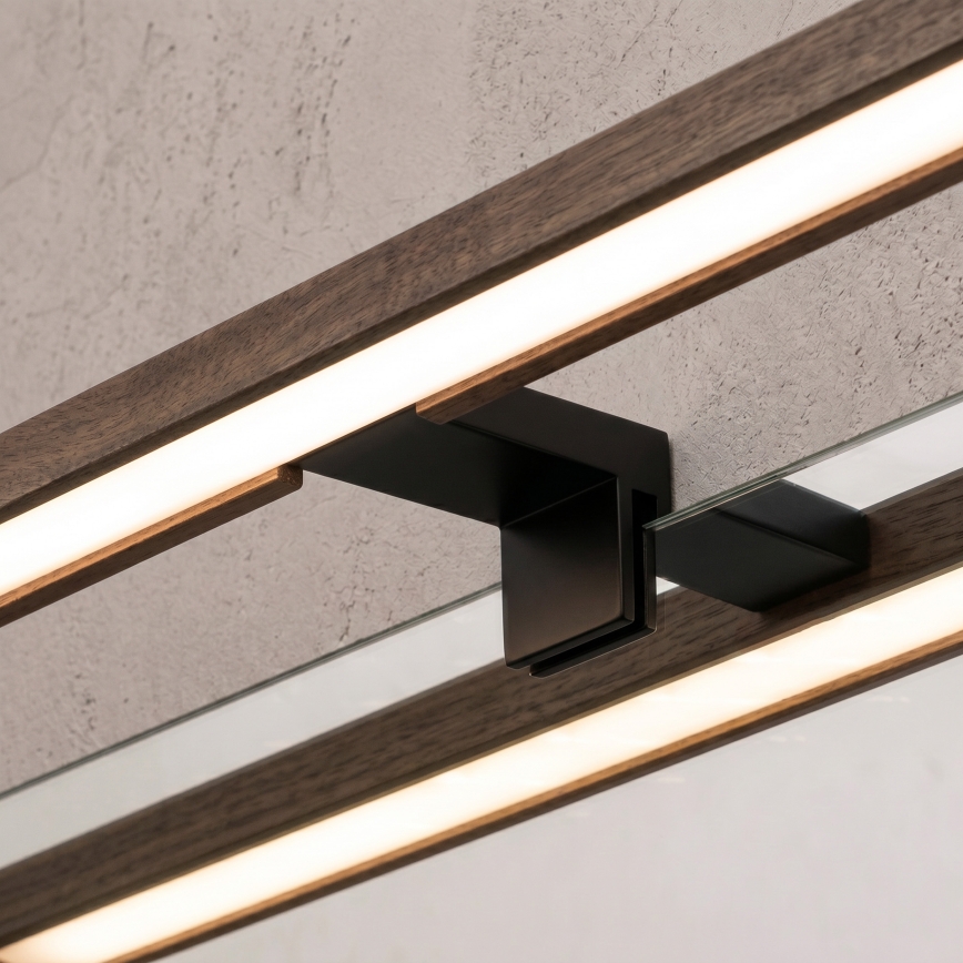 Brilagi - LED-spejlbelysning til badeværelset WOODY MIRROR 3-i-1 LED/15W/230V 80 cm IP44 sort/eg-valnød