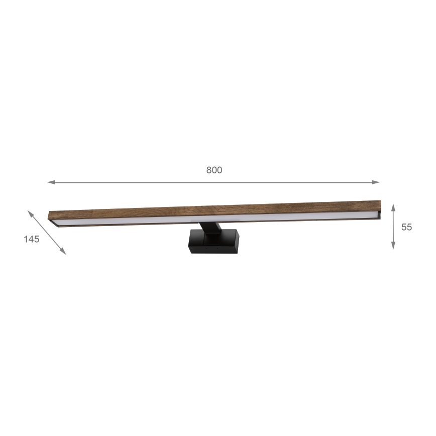 Brilagi - LED-spejlbelysning til badeværelset WOODY MIRROR 3-i-1 LED/15W/230V 80 cm IP44 sort/eg-valnød