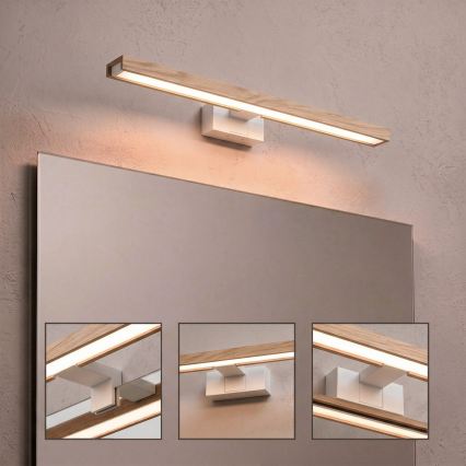 Brilagi - LED-belysning til badeværelsesspejl 3-i-1 WOODY MIRROR LED/12W/230V 60 cm IP44 hvid/eg