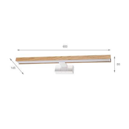Brilagi - LED-belysning til badeværelsesspejl 3-i-1 WOODY MIRROR LED/12W/230V 60 cm IP44 hvid/eg