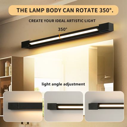 Brilagi - LED-belysning til badeværelsesspejl AQUA LINE LED/18W/230V 60 cm IP44 sort CRI 90