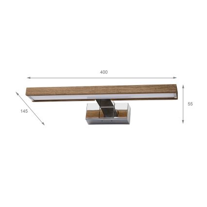 Brilagi - LED-belysning til badeværelsesspejl WOODY MIRROR 3-i-1 LED/8W/230V 40 cm IP44 blank krom/eg/valnød