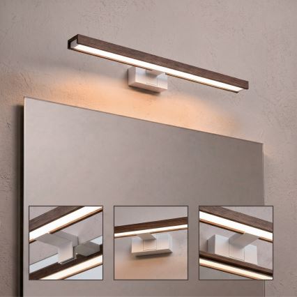 Brilagi - WOODY MIRROR 3-i-1 LED-belysning til badeværelsesspejl, 12W/230V, 60 cm, IP44, hvid/eg-valnød