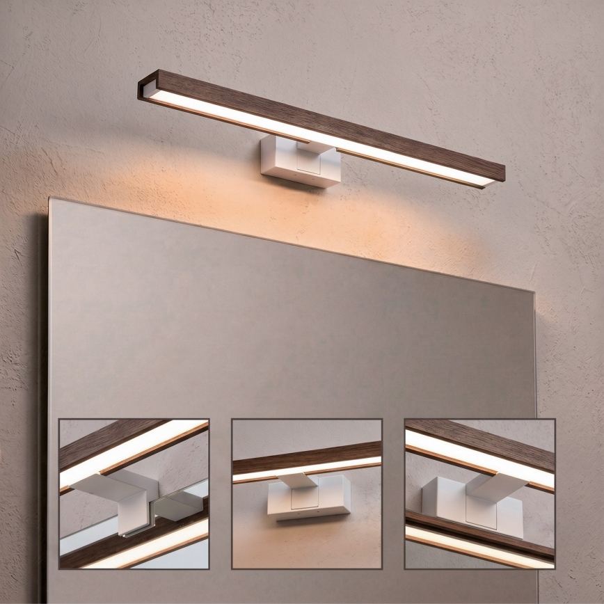 Brilagi - WOODY MIRROR 3-i-1 LED-belysning til badeværelsesspejl, 12W/230V, 60 cm, IP44, hvid/eg-valnød