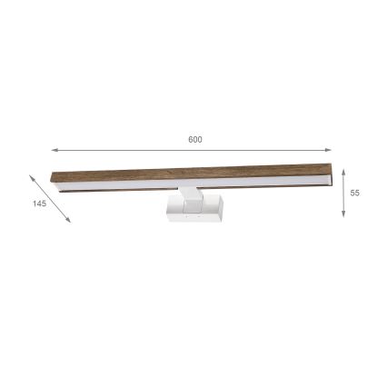 Brilagi - WOODY MIRROR 3-i-1 LED-belysning til badeværelsesspejl, 12W/230V, 60 cm, IP44, hvid/eg-valnød