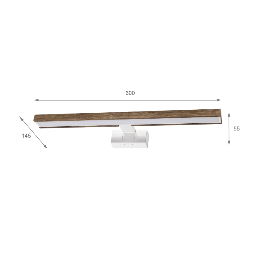 Brilagi - WOODY MIRROR 3-i-1 LED-belysning til badeværelsesspejl, 12W/230V, 60 cm, IP44, hvid/eg-valnød