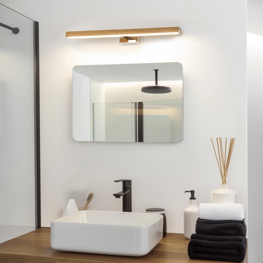 Brilagi - LED spejllampe til badeværelse WOODY MIRROR LED/12W/230V 60 cm IP44 eg/skinnende krom