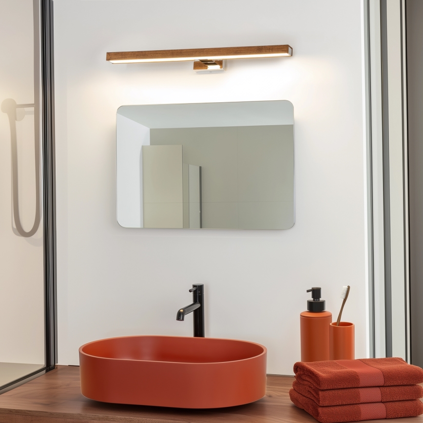Brilagi - LED spejllampe til badeværelse WOODY MIRROR LED/12W/230V 60 cm IP44 eg kirsebær/skinnende krom