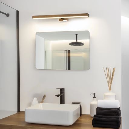 Brilagi - LED spejllampe til badeværelse WOODY MIRROR LED/12W/230V 60 cm IP44 eg valnød/skinnende krom