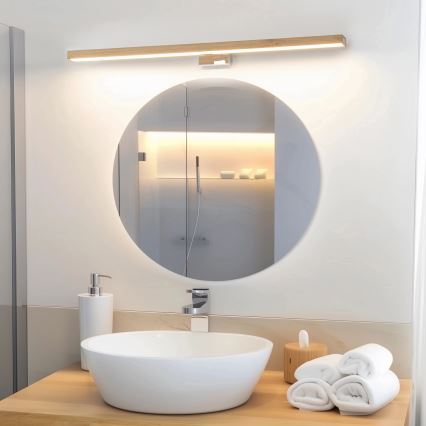 Brilagi - LED spejllampe til badeværelse WOODY MIRROR LED/15W/230V 90 cm IP44 eg/skinnende krom