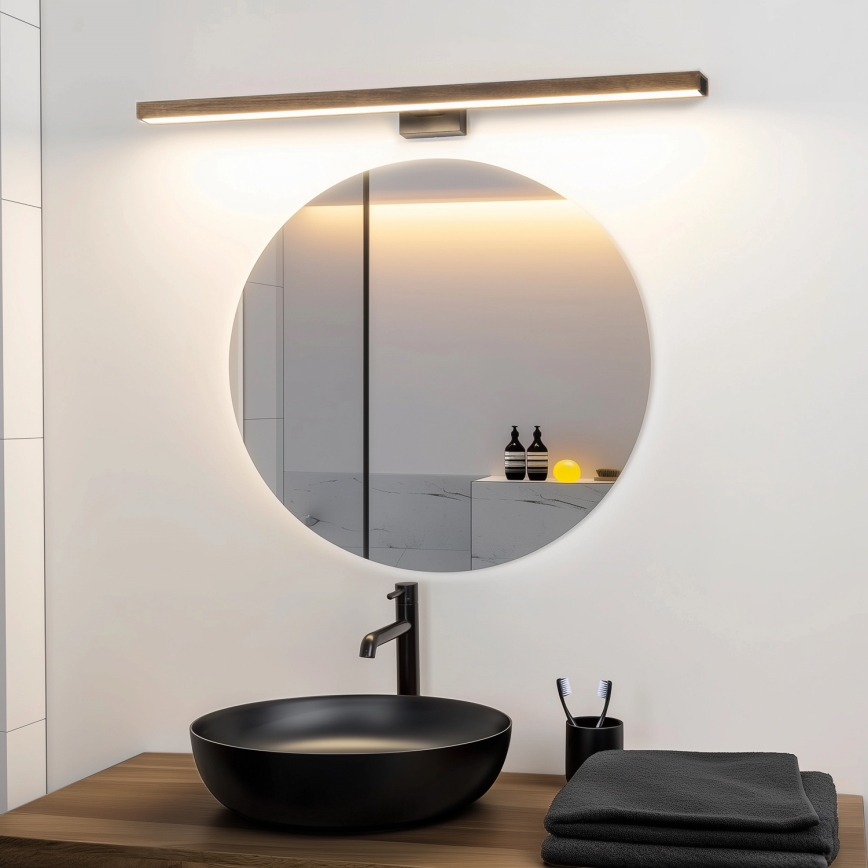 Brilagi - LED spejllampe til badeværelse WOODY MIRROR LED/15W/230V 90 cm IP44 eg valnød/sort